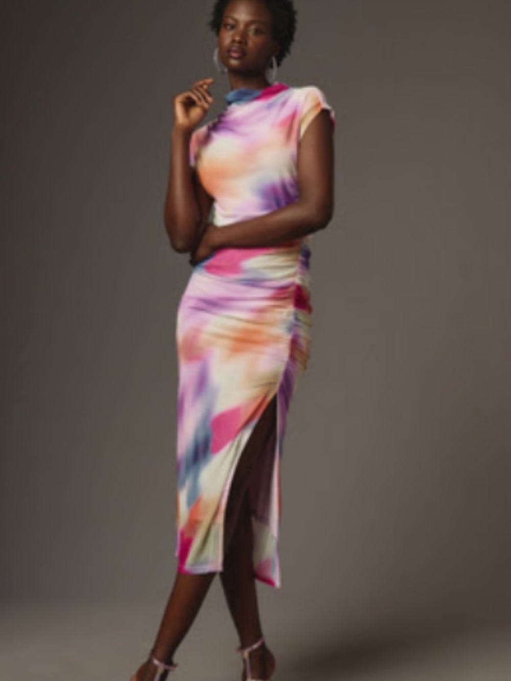 Anthropologie Pastel Rainbow Tie-Dye Dress in Lavender and Coral